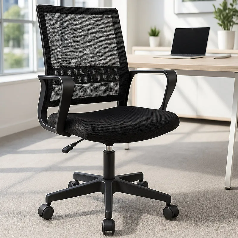 Sedia da Scrivania Nera con Ruote Piroettanti Seduta Ergonomica Ufficio e Casa