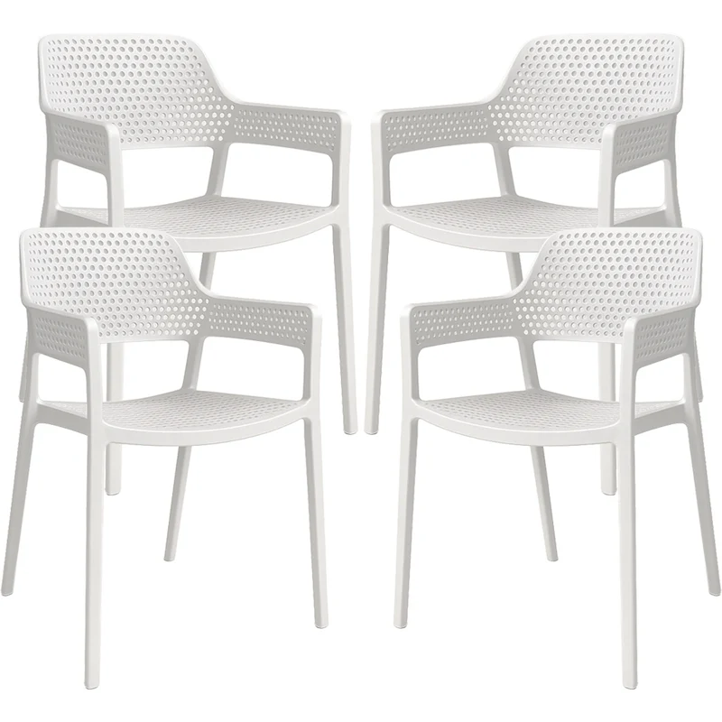 Set 4 Sedie Ergonomiche in Polipropilene Bianco con Schienale e Seduta Forati