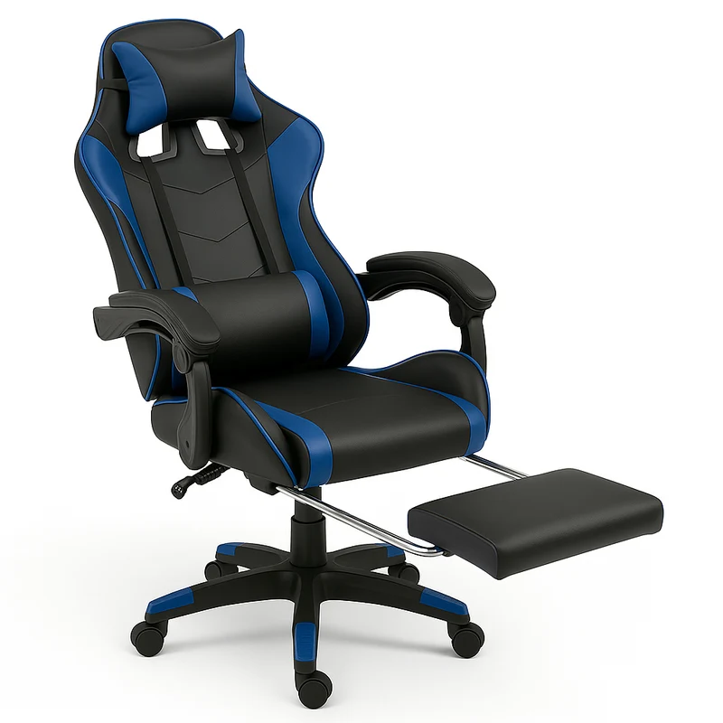 Sedia da Gaming Ecopelle Nero e Blu Reclinabile da Scrivania Ufficio Cameretta