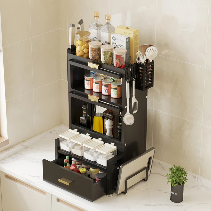 Scaffale Scaffalatura Credenza in Metallo con Doppia Vetrinetta e Cassetto Nero
