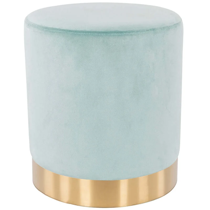 Pouf Poggiapiedi in Velluto Acquamarina Struttura Legno 31x31x38cm Base dorata Metallo