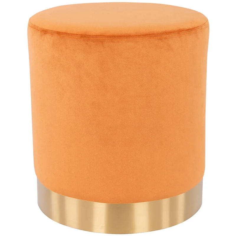 Pouf Poggiapiedi in Velluto Terracotta Struttura Legno 31x31x38 cm Base dorata Metallo