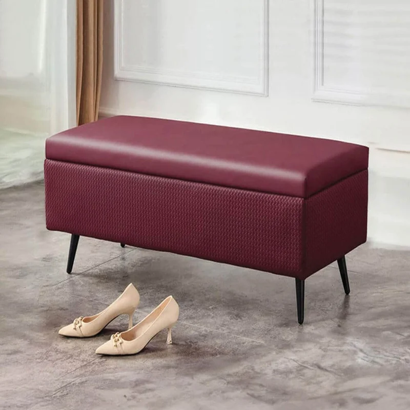Cassapanca Contenitore Bordeaux in Ecopelle Divano Piedini in Metallo 80x40x45cm