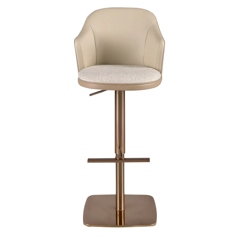 Sgabello girevole in tessuto crema screziato e similpelle marrone