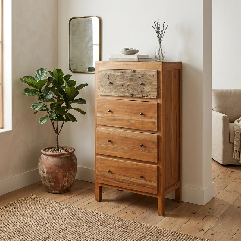 Cassettiera in legno rustico 4 cassetti - CELENE