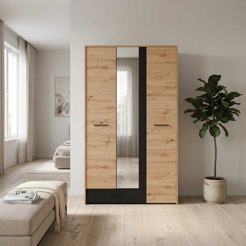 armadio tre ante moderno minimal in legno cm 119x53x203 7 h - CAD