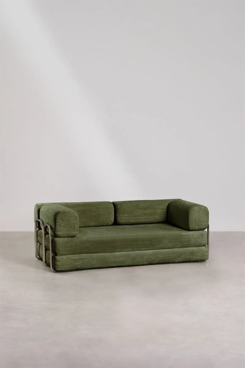 Divano letto 2 posti in velluto sfoderabile Igone 210x107cm