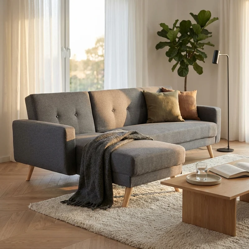 Divano Letto con penisola in Tessuto cm 176x84x84 - JAMES