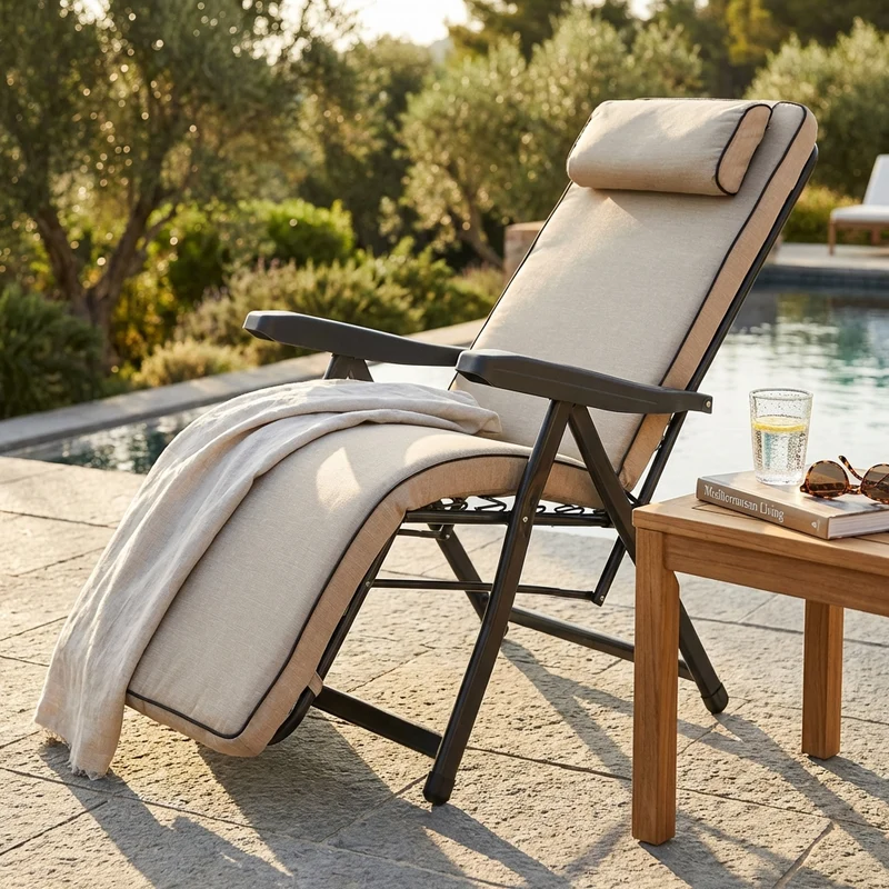 Poltrona Sdraio relax reclinabile in Tessuto Acciaio cm 155x60x60 - MORTY