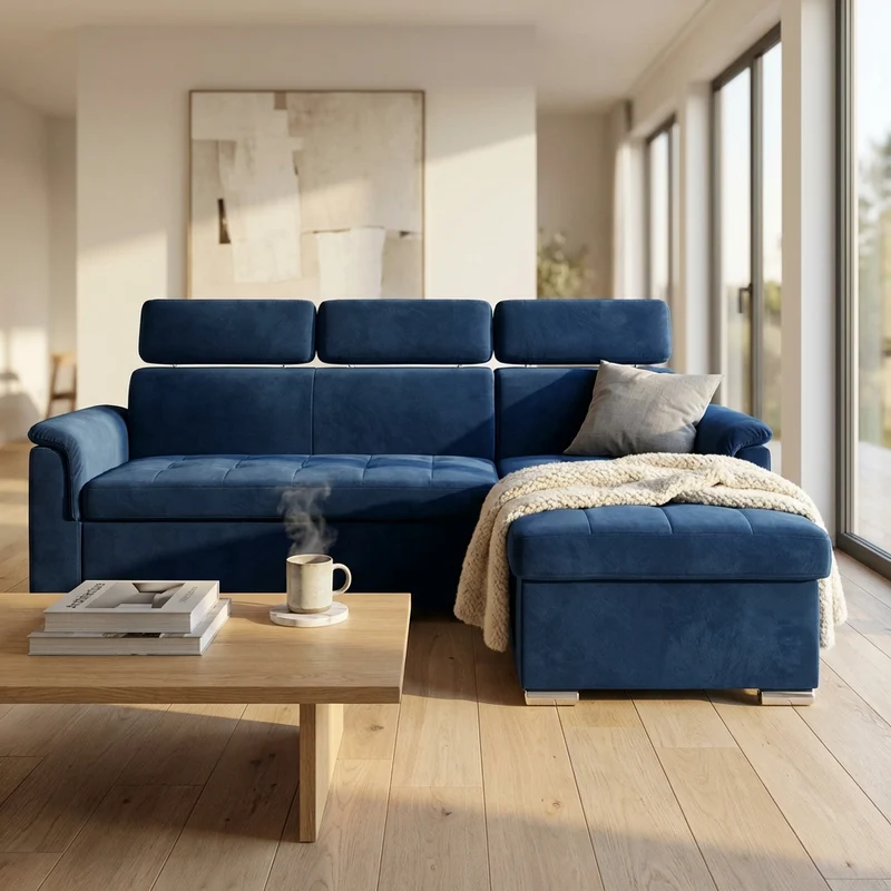 Divano Letto con penisola in Tessuto cm 234x148x84 - ALF