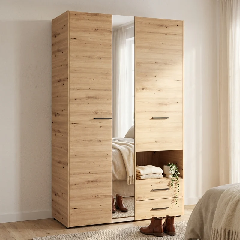 armadio 2 ante 2 cassetti con specchio cm 127 5x55x205 5 h - CLEANLINE