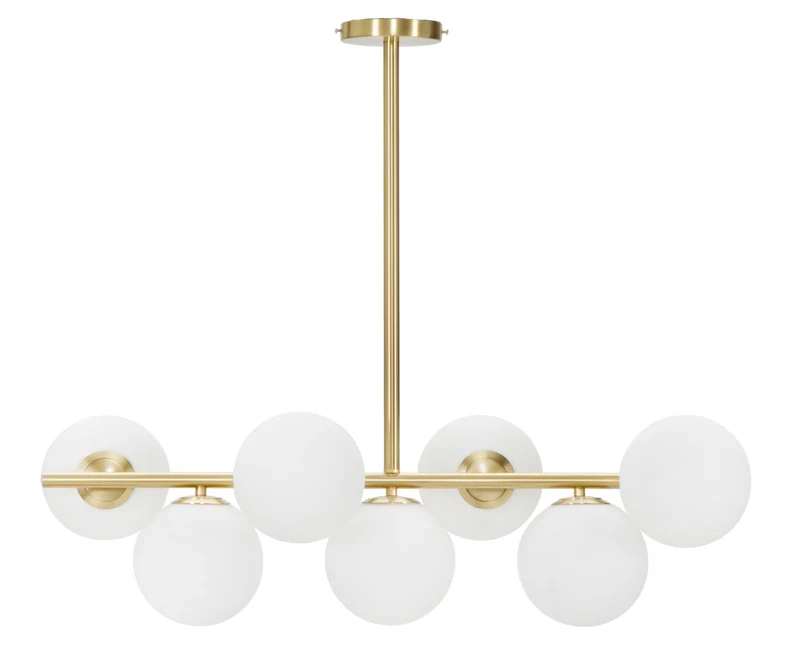 Lampadario 7 Luci in Metallo Dorato con Sfere in Vetro Bianco - GLAMY 7 LUCI