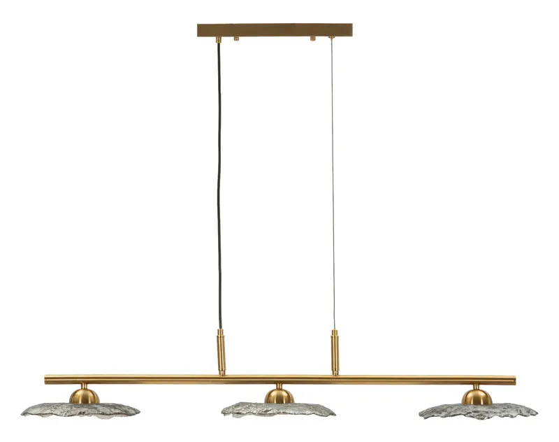 Lampadario a 3 Luci in Metallo Dorato e Vetro Fumé - EMILY