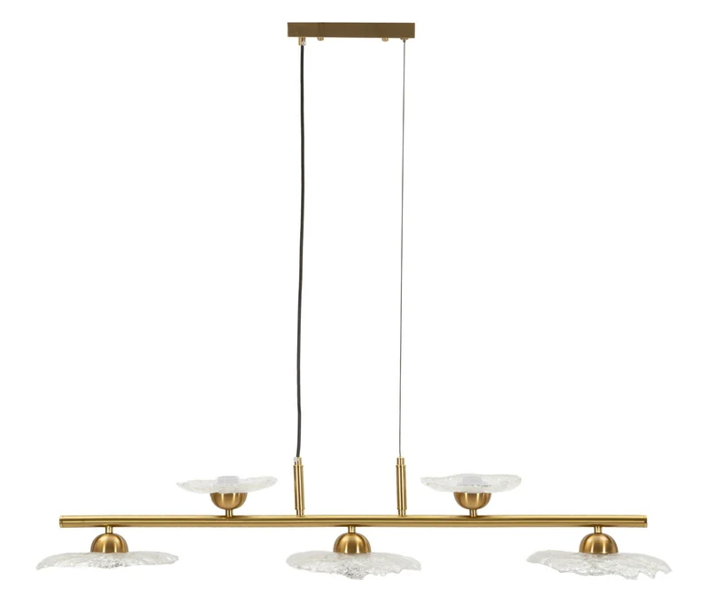 Lampadario 5 luci in metallo dorato e vetro trasparente - EMILY
