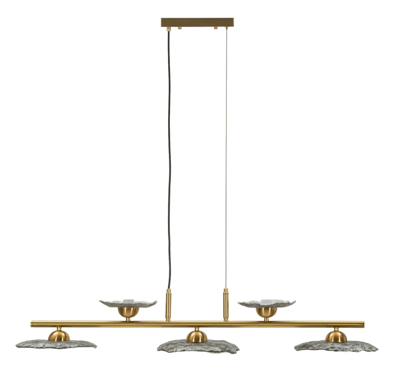 Lampadario lineare 5 luci vetro struttura dorata 100cm - EMILY