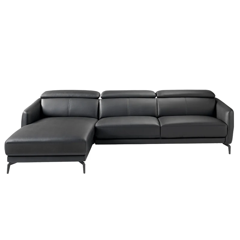 Divano chaise longue sinistro in pelle nera