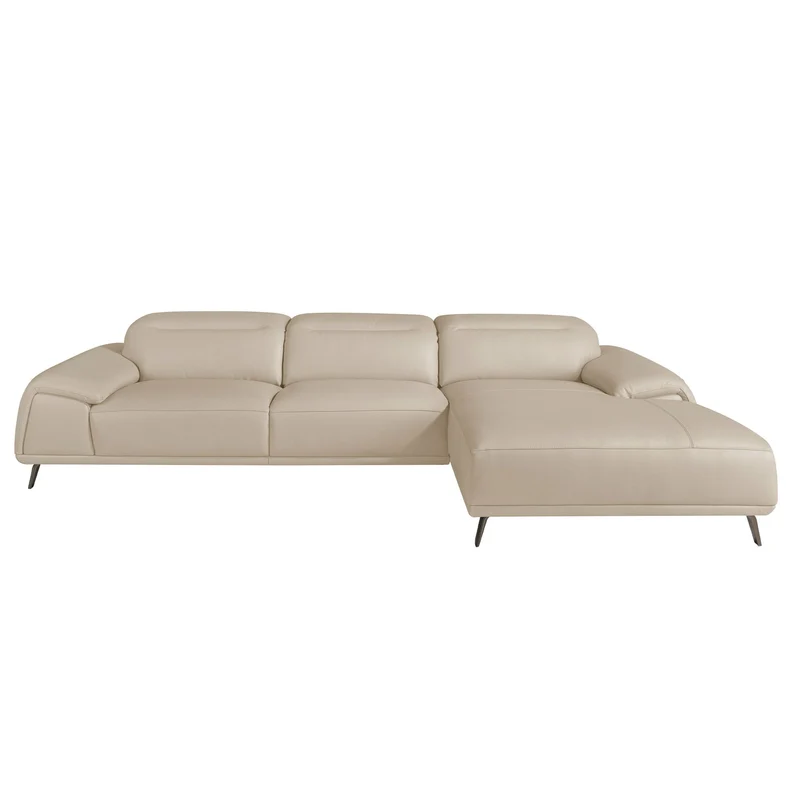 Divano chaise longue destro in pelle grigio tortora