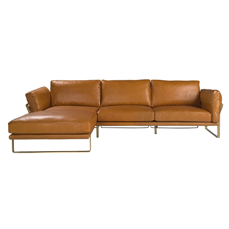 Divano con chaise longue sinistro in pelle di cammello