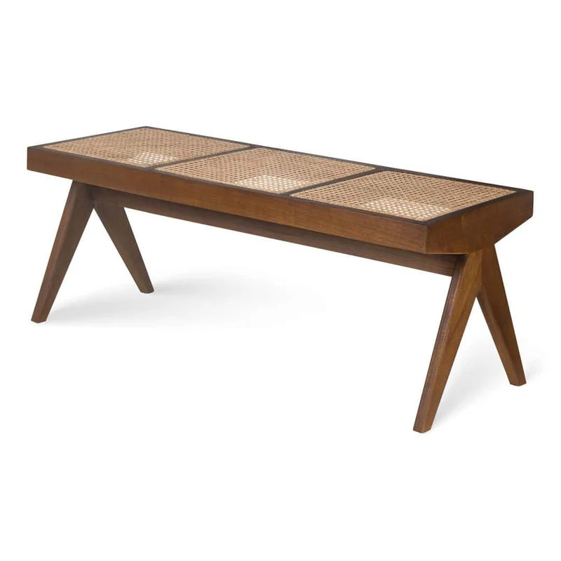Panca in rattan B.T.H. Flats 3 - Dark Brown - Pierre Jeanneret