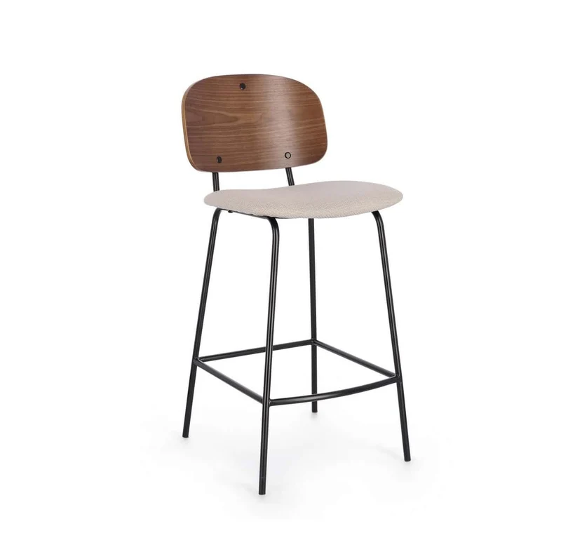 Set 2 Sgabello Tamigi in legno e tessuto beige h65cm
