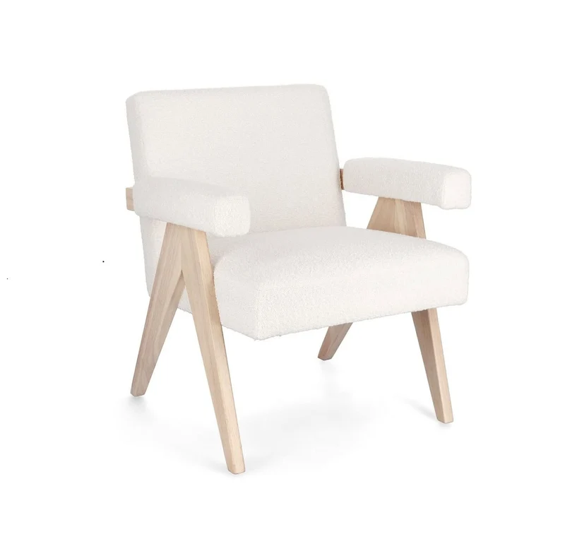 Poltroncina pranzo Pierre Jeanneret bouclè avorio