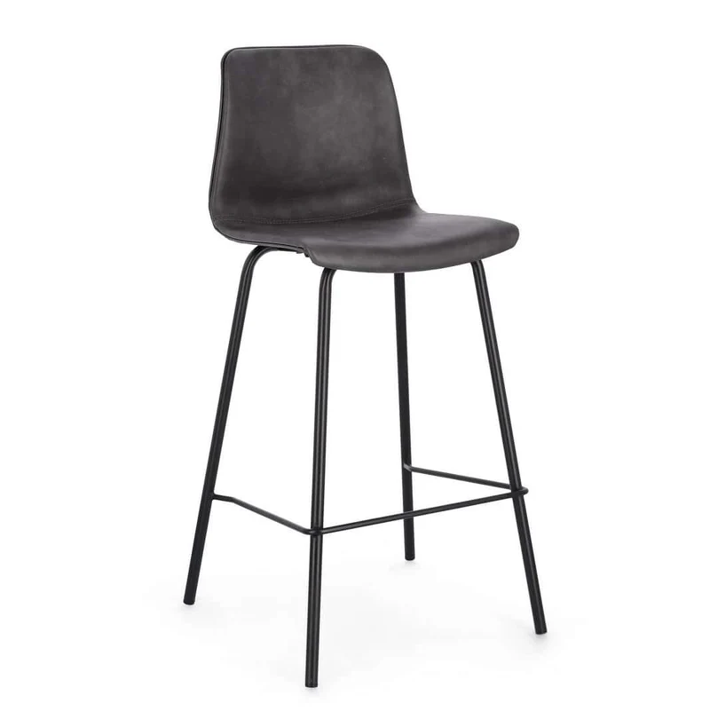 Set 2 Sgabello Philip in ecopelle antracite vintage h65
