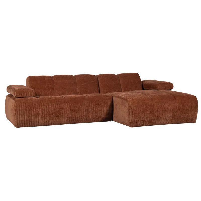 Divano chaise longue mojo destra tessuto a coste tessuto marrone ruggine