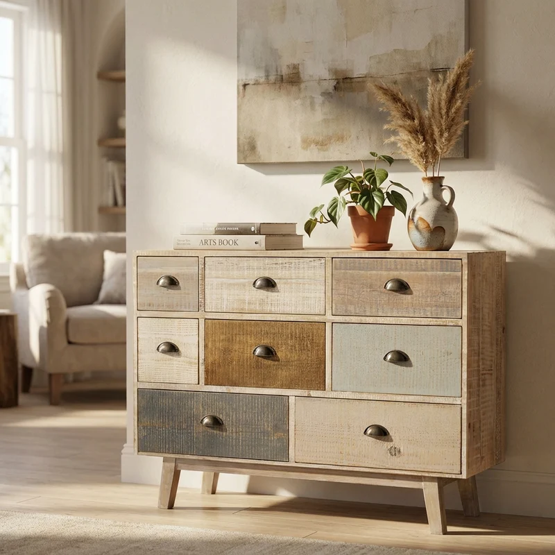 Cassettiera colorata Industrial in Legno cm 125x45x82 - FREDDY