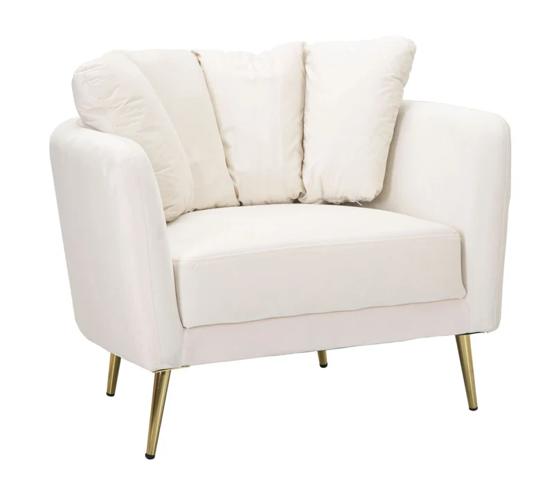 Poltrona Imbottita in Tessuto Beige con Gambe Dorate - KIEV