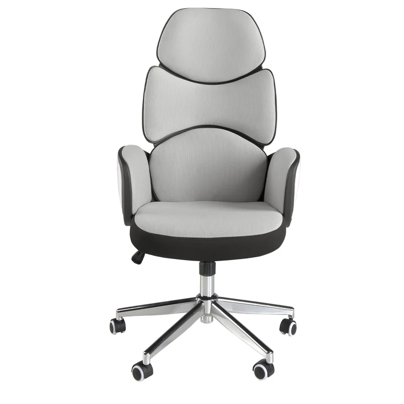Sedia girevole da ufficio in tessuto grigio chiaro e pvc bianco lucido