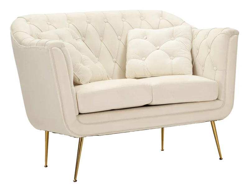 Divanetto a 2 posti con cuscini e gambe dorate 130x83x91 cm - BUDAPEST