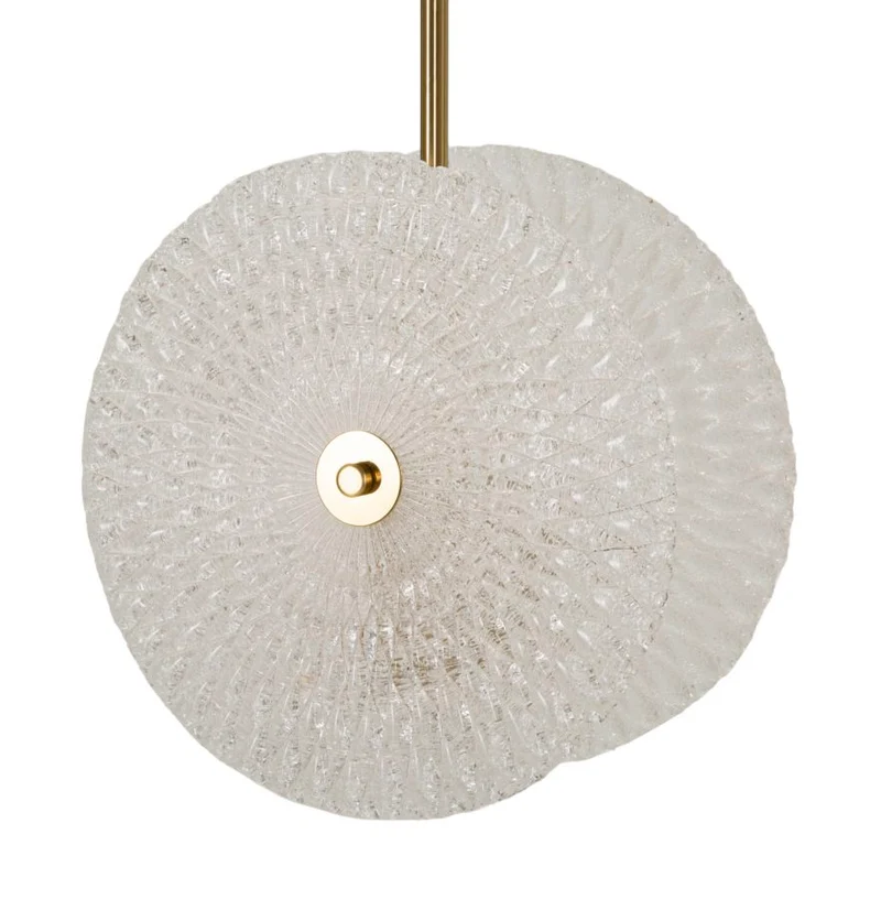 Lampadario in metallo dorato con paralumi in vetro decorato - GLASS