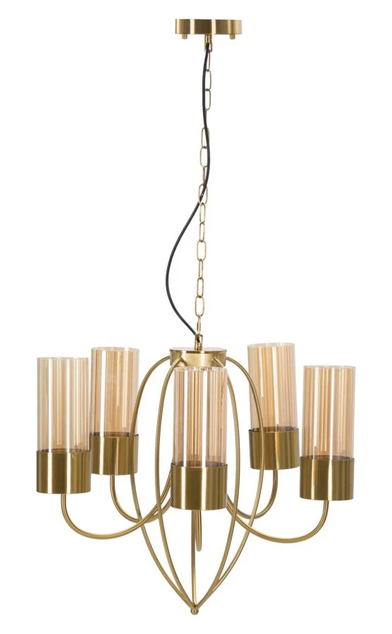 Lampadario in metallo dorato 5 luci con vetro diametro 80 cm - VERSAILLES 5 LUCI