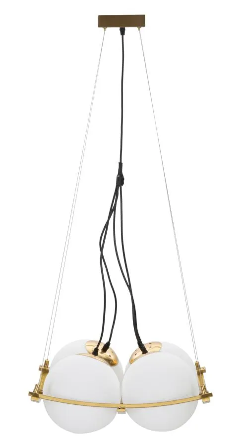 Lampadario geometrico dorato con sfere di vetro bianco 45x45 cm - JAPAN SQUARE