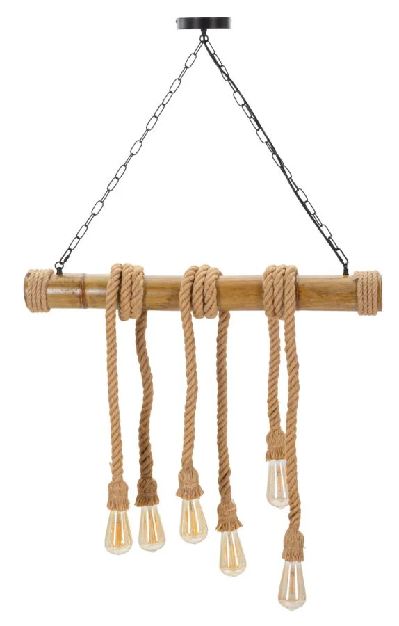 Lampadario rustico in bambù e corda 6 luci 80x120 cm - BAMBOO/ROPE
