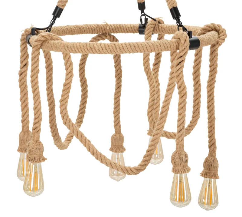 Lampadario rotondo in metallo e corda 6 luci stile rustico - ROPEIRCLE
