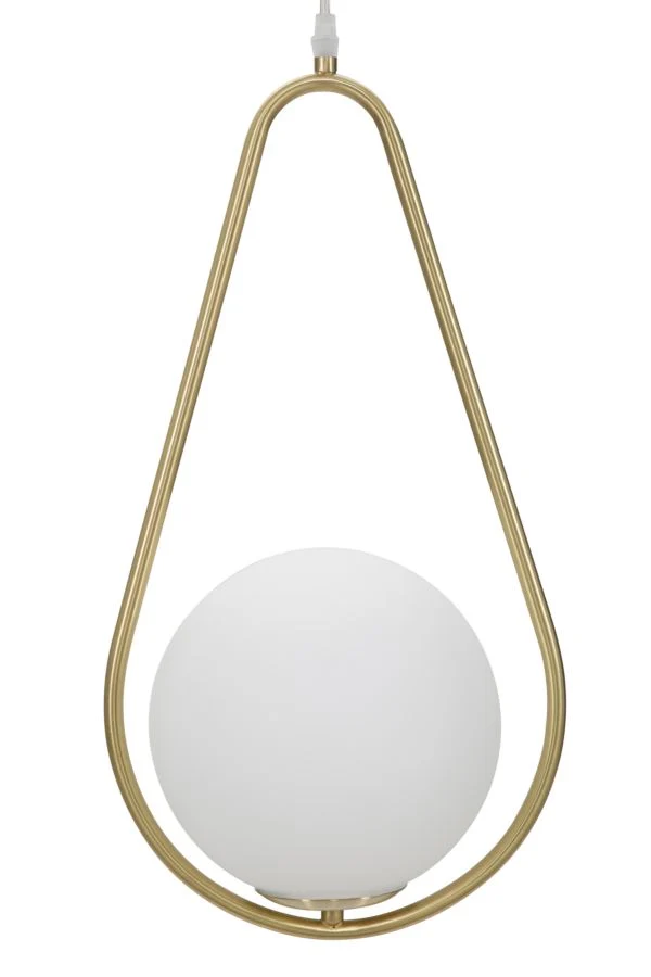 Lampadario a goccia in metallo dorato con sfera in vetro bianco - GLAMY DROP