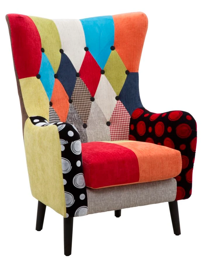 Poltrona in Legno e Tessuto Patchwork Stile Contemporaneo - IMPERIAL