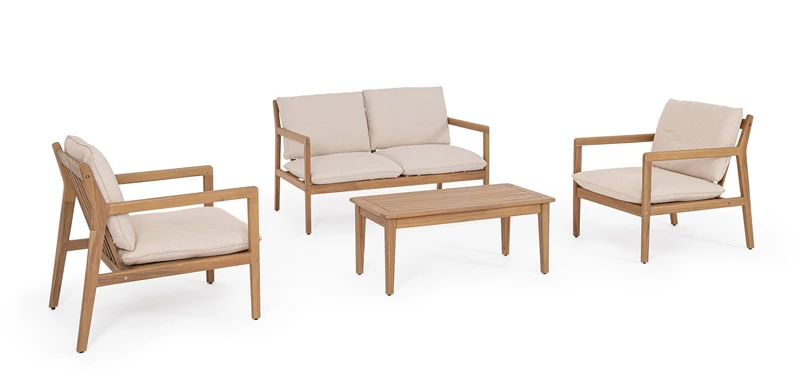 Set da 4 Pezzi Salotto da Giardino in Legno di Acacia con Cuscini - DANUBIO