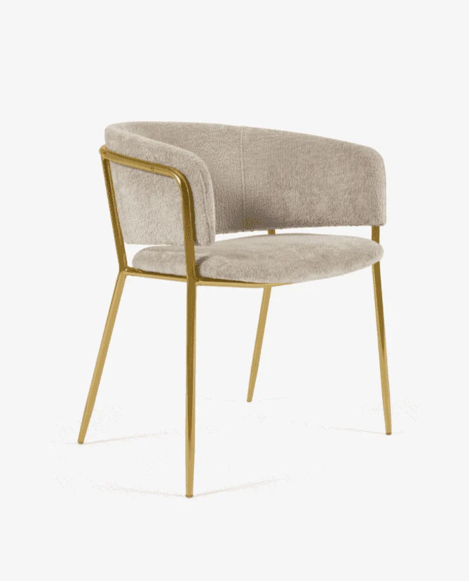 Sedia JUNE in ciniglia beige gamba oro