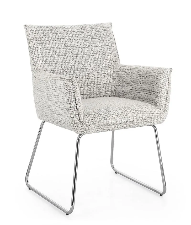 Set di 2 Sedie con Braccioli in Tessuto Tweed e Gambe in Acciaio - EVELYN