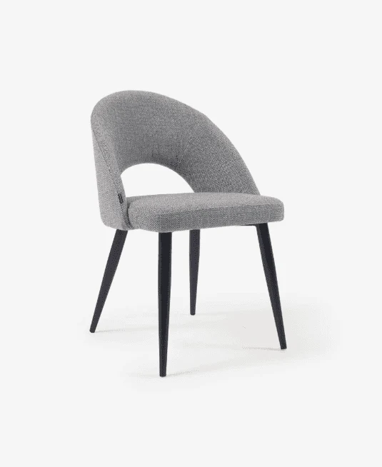Sedia MIA in tessuto grigio chiaro / grigio scuro e gamba in metallo nero