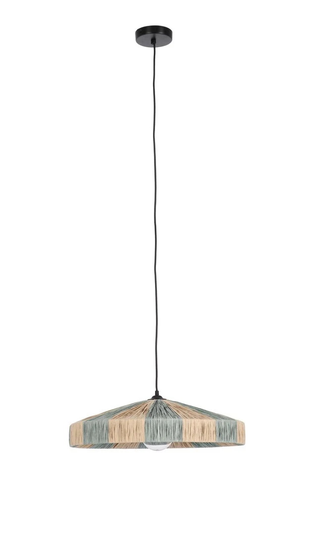 Lampadario a Sospensione in Rafia Naturale con Paralume Piatto Azzurro - MEI-WEN