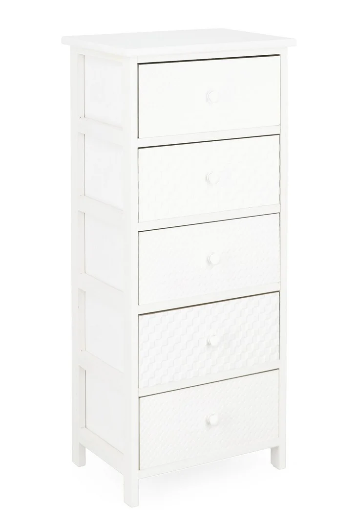 Cassettiera Alta 5 Cassetti in Legno Bianco 40x29 cm - NADYA