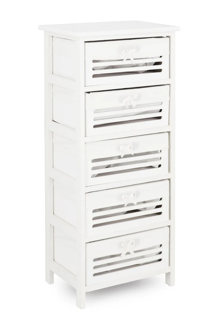 Cassettiera in Legno Bianco 5 Cassetti Stile Shabby Chic - LENY