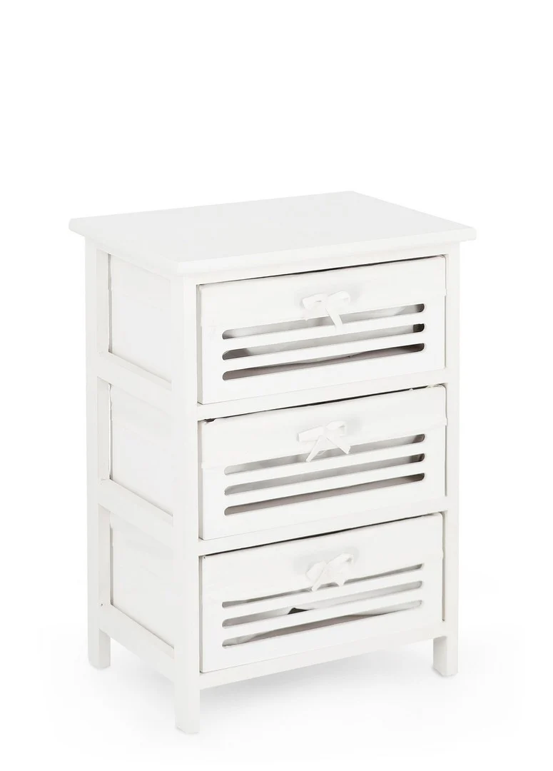 Comodino in legno con 3 cassetti stile provenzale bianco - LENY