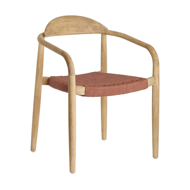 Sedia NINA in legno massello di eucalipto e corda terracotta FSC 100%