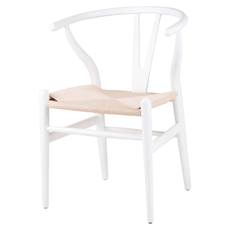 Sedia Y CH24 in paglia e legno bianco