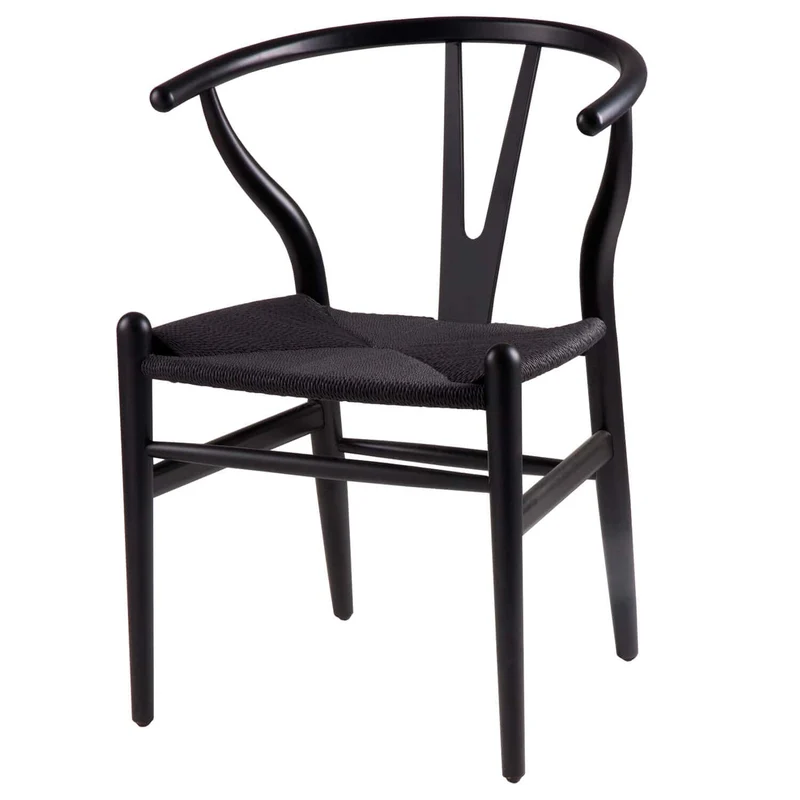 Sedia Y CH24 in paglia e legno nero