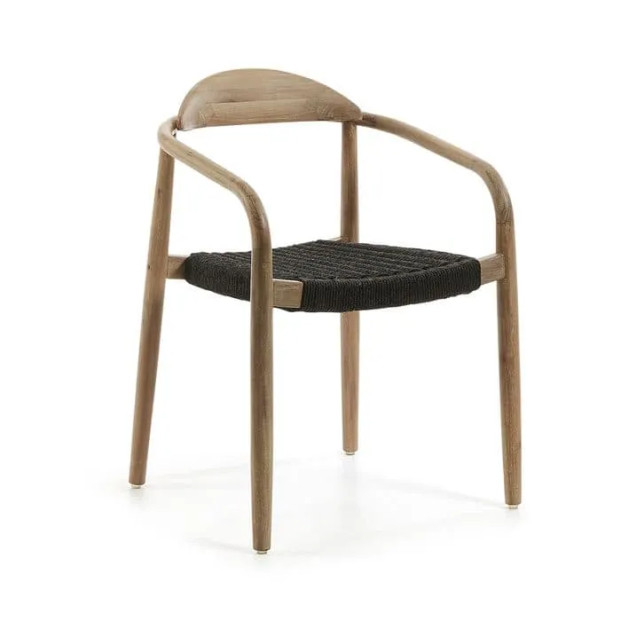 Sedia NINA in legno massello di acacia e corda grigio antracite